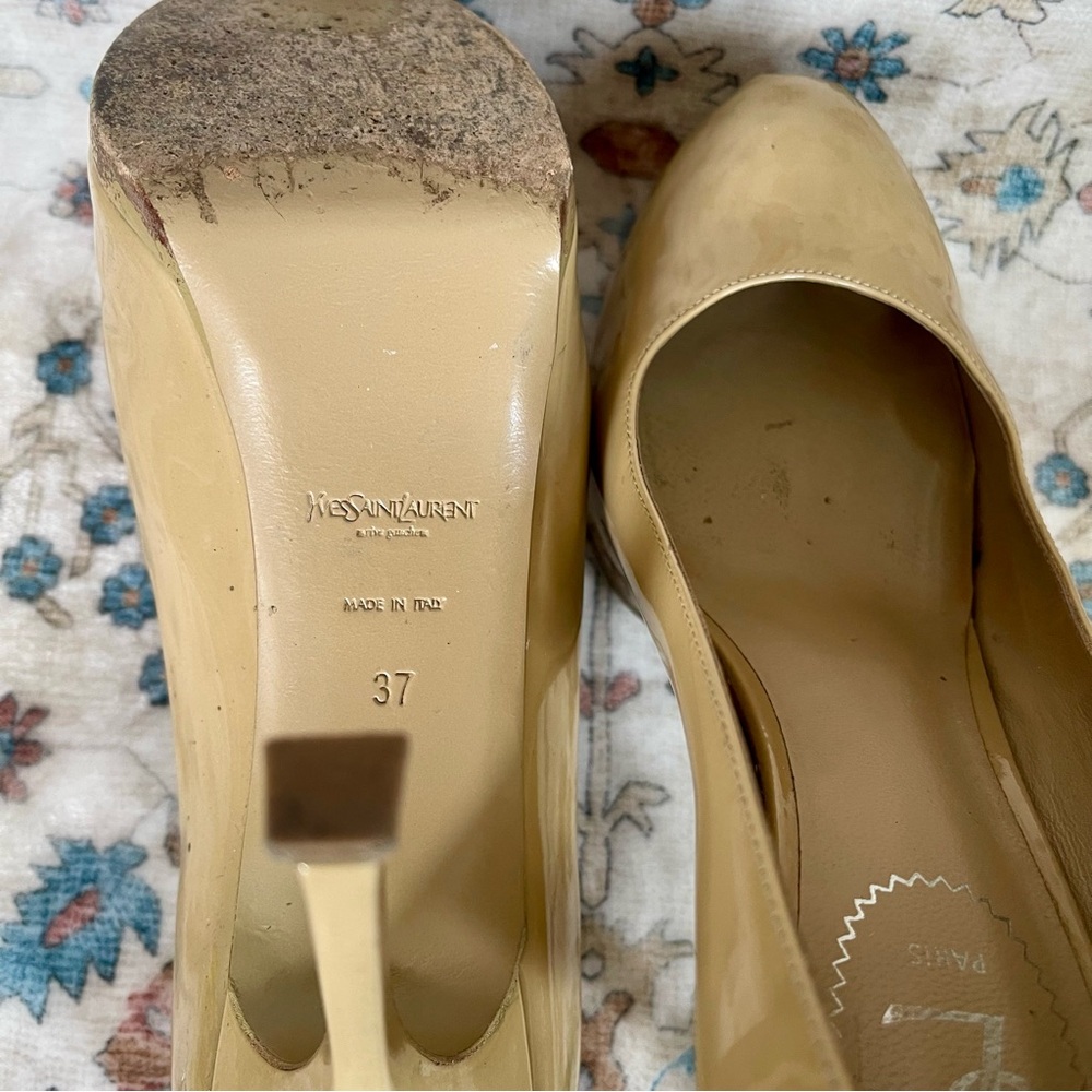 Yves Saint Laurent Tribtoo Tan Patent Heels - Picture 7 of 16